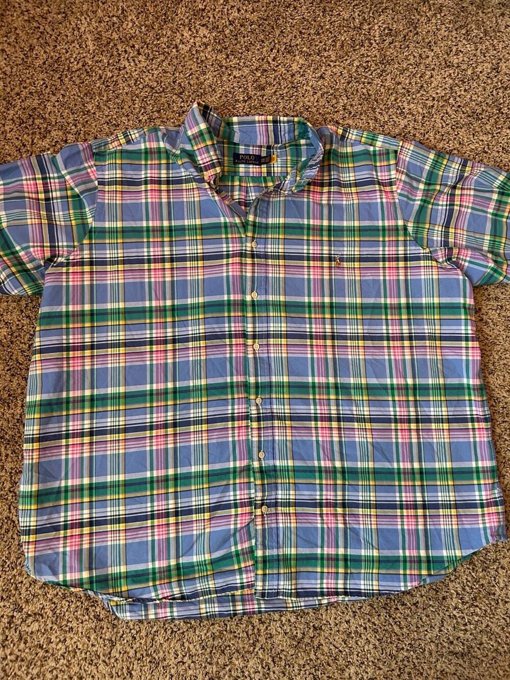 Polo Ralph Lauren Plaid Short Sleeve Shirt Size 3XB Blue Multicolor